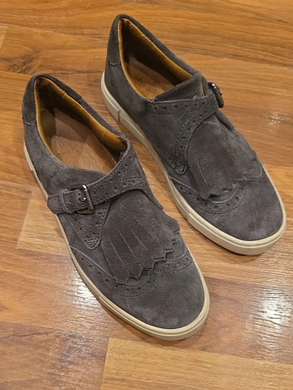 Frye Women's Suede Gemma Kiltie Monk Strap Casual Shoes - Gray